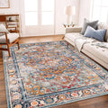 Washable Area Rug 10'x14' Boho Chic Medallion Distressed Design Non-Shedding Easy Care Ideal for High Traffic Areas in Living Room Bedroom Office Coffee Table Large Carpet