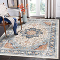 vivorug 3x5 Rug, Boho Small Area Rug for Living Room, Bedroom, Kitchen, Machine Washable Non-Slip Throw Rug, Vintage Floral Carpet for Entryway Nursery Coffee Table - Durable (Orange/Navy)