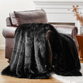BATTILO HOME Luxury Fluffy Black Faux Fur Throw Blanket, Black Blanket for Couch, Sofa, Chair, Bed, Plush Fuzzy Cozy Fur Throws with Long Pile, 50