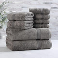 Superior Egyptian Cotton 8-Piece Towel Set, Assorted Towels for Home Bathroom, Master, Guest Bath, Decor Essentials, Includes 2 Bath, 2 Hand, 4 Face Towels/Washcloths, Quick Dry, Absorbent, Charcoal