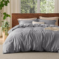 Bedsure 100% Washed Cotton Duvet Cover King Size - Gray Minimalist Cotton Duvet Cover Linen Like for All Seasons - GentleSoft™ Plain Simple Bedding, 3 Pieces (Gray, King, 104