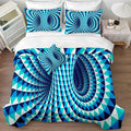 Bedorm Triangle Geometric Comforter Set 3D Abstract Bedding Set with Sheet Set Aqua Blue Triangle Tunnel Aesthetic Comforter Modern Psychedelic Bedding Comforter Set Queen