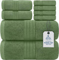 DAN RIVER 8 PC Luxury Bath Towels for Bathroom, 2 Bath, 2 Hand, and 4 Wash Cloths, 600 GSM 100% Ring Spun Cotton Towel Set, Highly Absorbent, Gym, Hotel, and Spa, Sage Green