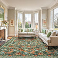Deerly Green Floral Washable Area Rugs 9x12 for Living Room Large Vintage Boho Non-Slip Bedroom Carpet Soft Low Pile Thin Floor Mat Indoor for Dining Room Playroom Nursery Farmhouse, Green/Multi