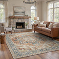 GENIMO 8X10 Area Rugs for Living Room, Machine Washable Vintage Floor Cover Foldable Modern Non Slip Rug, Low Pile Soft Indoor Carpet Floral Print Mat Rug,Bedroom/Dining Room/Home Office,Terracotta