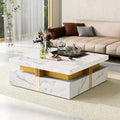 Merax Coffee Table, Modern Square Coffee Table with 4 Drawers, Contemporary Luxury Center Table Cocktail Table with Gold Accents for Living Room, 43.3