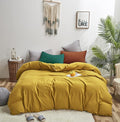 Luxlovery Mustard Yellow Comforter Set Queen Modern Bright Yellow Bedding Comforter Set Full Soft Cozy Breathable Quilts 1 Yellow Comforter+1 Green 1 Caramel Pillowcase for Adults Kids