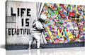 JKWALL77 Colorful Banksy Wall-Art - Graffiti Canvas Wall Art - Large Wall Decor For Living Room Ready To Hang Size 59