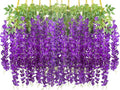 24 Pack Artificial Fake Wisteria Vine Ratta (3.75 Feet) Hanging Garland Silk Flowers String Home Party Wedding Decor (Blue)