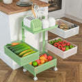 Fruit Basket for Kitchen No Assembly 4-Tier Rotating Storage Rack, Vegetable Storage Cart,Bathroom Shelf,Storage Drawer Cart,Kitchen Organizers and Storage Cart(Green White, 4 Tier-Square)