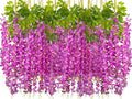 24 Pack Artificial Fake Wisteria Vine Ratta (3.75 Feet) Hanging Garland Silk Flowers String Home Party Wedding Decor(Purple)