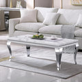SSLine Rectangular Faux Marble Coffee Table for Living Room Modern Luxury White Marble Center Table with Silver Curved Legs 46.8