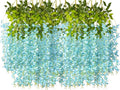 24 Pack Artificial Fake Wisteria Vine Ratta (3.75 Feet) Hanging Garland Silk Flowers String Home Party Wedding Decor (Sky Blue)