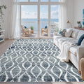 WITSHOCK Boho 8x10 Rugs for Bedroom - Washable Non-Slip Large Thin Indoor Rug for Living Room Dining Room, Soft Modern Geometric Low Pile Print Dark Blue Carpet for Nursery, Kid & Pet Friendly