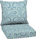 Arden Outdoor Deep Seat Cushion Set, 24 in x 24 in, Weather-Proof, Rain-Proof, Fade Resistant Patio Cushion for Chair, Sofa, and Couch Coastal Blue Geometric