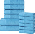 Superior Honeycomb 100% Cotton 500 GSM 12 Piece Bath Towel Set, 6 Washcloths, 4 Hand, 2 Bath Towels, Ideal for Bathroom, Kitchen or Beach, Quick Dry, Jacquard and Solid, Mid-Weight, Azure