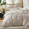 Bedsure 100% Stone Washed Cotton Duvet Cover King Size - Oatmeal Minimalist Cotton Duvet Cover Linen Like for All Seasons - GentleSoft™ Plain Simple Bedding, 3 Pieces (Oatmeal, King, 104