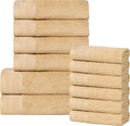 Superior Honeycomb 100% Cotton 500 GSM 12 Piece Bath Towel Set, 6 Washcloths, 4 Hand, 2 Bath Towels, Ideal for Bathroom, Kitchen or Beach, Quick Dry, Jacquard and Solid, Mid-Weight, Gold