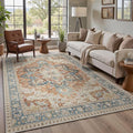 GENIMO 6X9 Area Rugs for Living Room, Machine Washable Vintage Floor Cover Foldable Modern Non Slip Rug, Low Pile Soft Indoor Carpet Floral Print Mat Rug,Bedroom/Dining Room/Home Office,Terracotta
