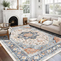 vivorug 8x10 Area Rugs for Living Room, Non-Slip Backing Washable Rug 8x10, Large Area Rug Soft Carpet for Bedroom Dining Room, Vintage, Easy Clean, Durable, Low Pile Rug Orange/Navy