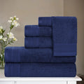 Superior Honeycomb Cotton Medium Weight Towels, for Guest Bath, Master Bathroom, Shower, Quick Dry, Adults, Home Essentials, Textured Waffle Border, Assorted Towel Set, 6 Piece Towel Set, Navy Peony