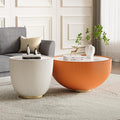 Round Coffee Table Set of 2, 2 Piece Luxury Cup Shape Leather End Tables Living Room Sets, Modern Circle Bedroom Side Sofa Tables Set of 2 with PU Leather for Living Room Bedroom