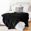 BATTILO HOME Luxury Black Faux Fur Throw Blanket, Large Cozy Warm Fluffy Fur Blanket for Bed,Couch, Sofa, Chair, Black Fur Throws with Long Pile, 60