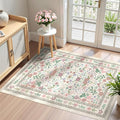 Deerly Floral Rugs for Entryway 2x3 Washable Small Vintage Boho Bathroom Door Mat Non-Slip Soft Low Pile Thin Indoor Carpet for Kitchen Entrance Farmhouse Throw Rug, Beige/Light Pink/Multi