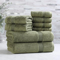 Superior Egyptian Cotton 8-Piece Towel Set, Assorted Towels, Home Bathroom, Master, Guest Bath, Decor Essentials, Includes 2 Bath, 2 Hand, 4 Face Towels/Washcloths, Quick Dry, Absorbent, Forest Green