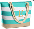 YOOLIFE Initial Canvas Waterproof Beach Tote Bag Zipper Personalized Gifts for Women Her Birthday Travel Beach Essential