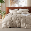 Bedsure 100% Washed Cotton Duvet Cover Oversized King - Greige Minimalist Cotton Duvet Cover Linen Like for All Seasons - GentleSoft™ Plain Simple Bedding, 3 Pieces (Greige, Oversized King, 120