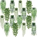 Jexine 16 Pcs Artificial Hanging Plants with Pot Fake Potted Plants Greenery Plastic Faux Eucalyptus Vine Wall Decor for Home Room Office Indoor Outdoor Shelf Patio Garden Decor