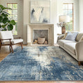 GENIMO Washable Area Rugs for Living Room Bedroom, 9x12 Modern Abstract Non Slip Rug, Low Pile Soft Contemporary Indoor Floor Carpet Cover for Dinning Room Kitchen, Slate Blue