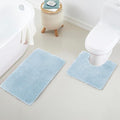 YHF Bathroom Rug Set 2Piece, Thick &Soft Microfiber Shaggy, U Shaped Contour, Machine Washable Bath Mats, Absorbent Bath Rugs, Non-slip Rubber Backing Bath Mat for Bathroom Floor, Tub and Shower, Blue
