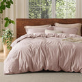 Bedsure 100% Washed Cotton Duvet Cover King Size - Petal Pink Minimalist Cotton Duvet Cover Linen Like for All Seasons - GentleSoft™ Plain Simple Bedding, 3 Pieces (Petal Pink, King, 104