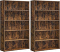 VASAGLE Set of 2 Bookshelves, 30 Inches Wide, 5-Tier Open Bookcases with Adjustable Storage Shelves, Floor Standing Units, Rustic Brown ULBC175X01-2