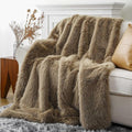 BATTILO HOME Luxury Tan Fluffy Faux Fur Throw Blanket, Cozy Warm Large Fur Blanket for Couch, Sofa, Chair, Bed, Plush Fuzzy Fur Throws with Long Pile, 60