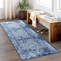 vivorug Runner Rug 2x10 Machine Washable Rug with Non-Slip Backing, Ideal for Kitchen Hallway Entryway Laundry Room - Vintage, Durable, Easy Clean, Low Pile Carpet Runner, Navy Blue