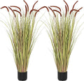 Sunnyglade 4 FT 2-Pack Artificial Horsetail Reed Grass, Fake Topiary Plant Tree in Pot, Cement Filled Pot Faux Flower Plants, Housewarming Gift Potted Bushes for Home Indoor Outdoor Office Decor