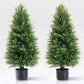Set of 2 Artificial Cedar Topiary Trees, 3 FT Tall | UV-Resistant for Outdoor & Indoor Use | Lifelike Fake Plants for Front Porch, Patio & Office Decor