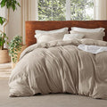 Bedsure 100% Washed Cotton Duvet Cover Twin - Khaki Minimalist Duvet Cover Linen Like for All Seasons - GentleSoft™ Plain Simple Cotton Bedding, 2 Pieces (Khaki, Twin, 68