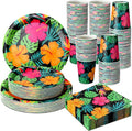 200 Pcs Tropical Nights Hawaiian Aloha Party Supplies Serve 50 Guests Luau Paper Plates Cups Napkins for Summer Beach Tableware Pool Party