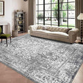 vivorug 9x12 Area Rugs, Stain Resistant Washable Rug for Living Room, Vintage-Inspired Grey Rug