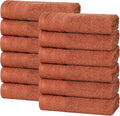 Superior Honeycomb Cotton Medium Weight Towels, for Guest Bath, Master Bathroom, Shower, Quick Dry, Adults, Home Essentials, Textured Waffle Border, Assorted Towel Set, 12 Piece Face Towel Set, Rust