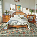 Deerly Green Boho Floral Rug 7x9 Vintage Boho Washable Non-Slip Living Room Carpet Soft Low Pile Thin Bedroom Floor Mat Indoor for Dining Room Playroom Nursery Farmhouse, Green/Multi
