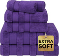 American Soft Linen Salem Turkish Bath Towel Set, 100% Cotton 600 GSM 6 Piece Towels for Bathroom, 2 Bath Towels 2 Hand Towels 2 Washcloths, Purple