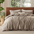 Bedsure 100% Washed Cotton Duvet Cover Oversized Queen - Muted Brown Minimalist Duvet Cover Linen Like - GentleSoft™ Plain Simple Bedding, 3 Pieces (Muted Brown, Oversized Queen, 98
