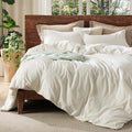 Bedsure 100% Washed Cotton Duvet Cover King Size - Wax Paper Minimalist Duvet Cover Linen Like for All Seasons- GentleSoft™ Plain Simple Cotton Bedding, 3 Pieces (Wax Paper, King, 104