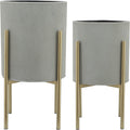 Sagebrook Home Set of 2 Modern Iron Planters with Stands, Gray and Gold, 23