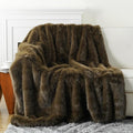 BATTILO HOME Luxury Fluffy Olive Green Faux Fur Throw Blanket, Cozy Warm Fur Blanket for Couch, Sofa, Chair, Bed, Plush Fuzzy Fur Throws with Long Pile, 60